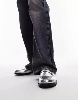 Серебристые кожаные лоферы Topshop Callie