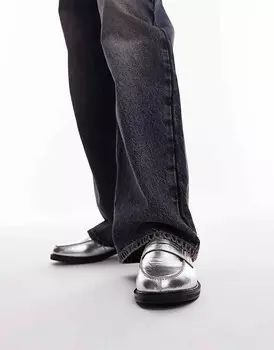 Серебристые кожаные лоферы Topshop Callie