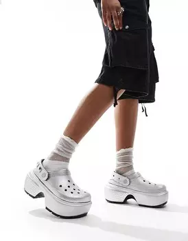 Серебристые металлические сабо Crocs Stop