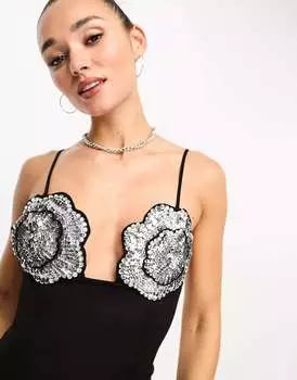 Серебристые мини-платья с цветочными чашками ASOS
