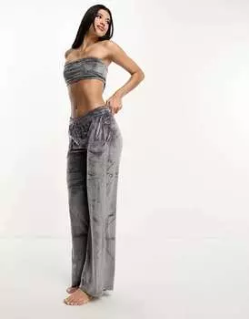 Серебристые облегающие велюровые брюки Boux Avenue