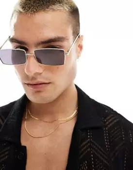 Серебристые прямоугольные солнцезащитные очки с дужками ASOS DESIGN