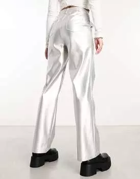 Серебристые прямые брюки из искусственной кожи с потертостями Threadbare