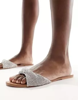 Серебристые сандалии на плоской подошве с декорированным ремешком Simmi London Kenya SIMMI Shoes