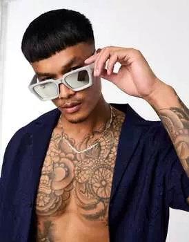Серебристые солнцезащитные очки с фаской и зеркальными линзами ASOS DESIGN