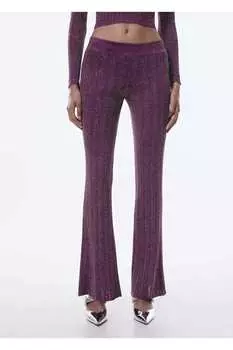 Серебристые трикотажные брюки-клеш Mango, фиолетовый