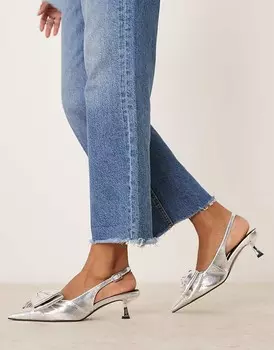 Серебристые туфли ASOS DESIGN – Secret – на шпильке, ремешком на пятке и бантом