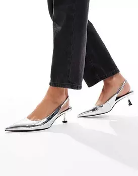 Серебристые туфли ASOS DESIGN Stroll с шипом и ремешком сзади
