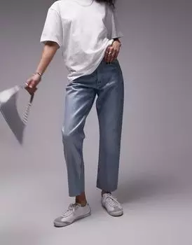 Серебристые укороченные джинсы средней посадки из фольги Topshop Прямые джинсы с необработанными краями