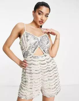 Серебристый декорированный комбинезон с бабочками Miss Selfridge Premium