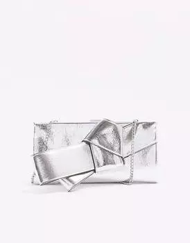 Серебристый клатч с узлом River Island