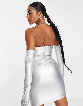 Серебристый комбинезон-бандо Naked Wardrobe Moc Croc