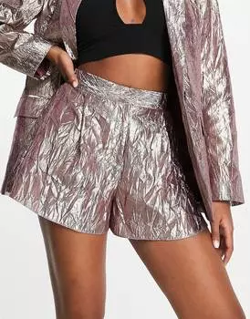 Серебристый короткий костюм с эффектом металлик ASOS DESIGN