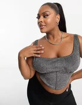 Серебристый корсет с эффектом металлик ASOS DESIGN Curve Freyja