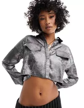 Серебристый металлик укороченная рубашка с завязкой на спине ASOS DESIGN