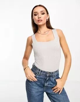 Серебристый облегающий боди с квадратным вырезом River Island Hotfix