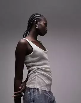 Серебристый прозрачный топ на бретельках с блестками и рюшами по бокам Topshop