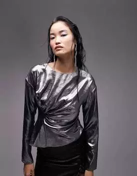 Серебристый топ премиум-класса Topshop с защипами на талии