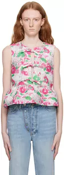 Серебряная блузка с бантом GANNI