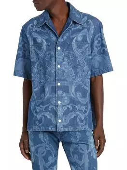 Серебряная рубашка в стиле барокко и черная джинсовая рубашка Versace, синий