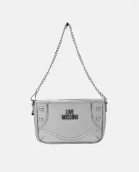 Серебряная сумка через плечо на молнии Love Moschino