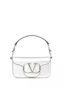 Серебряная женская кожаная сумка vlogo Valentino Garavani