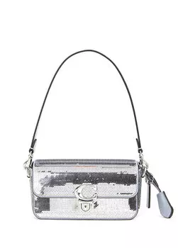Серебряная женская сумка studio baguette с пайетками Coach