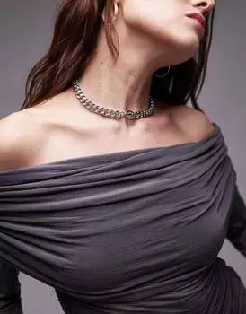 Серебряное колье-цепочка Topshop Noah с Т-образным ремешком и панцирем