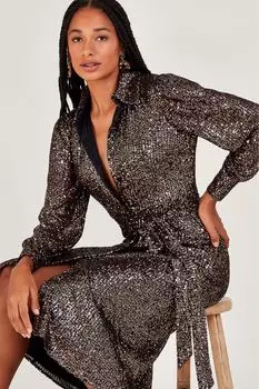 Серебряное платье Меган с пайетками Monsoon, серебряный