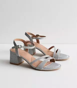 Серебряные босоножки на блочном каблуке с мерцающим эффектом New Look, серебряный