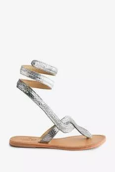 Серебряные босоножки в виде кобры с декоративным ремешком Aspiga, серебряный