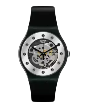 Серебряные часы Glam Again с черным ремешком из органического материала Swatch, черный