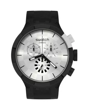 Серебряные часы в клетку на черном силиконовом ремешке Swatch, черный
