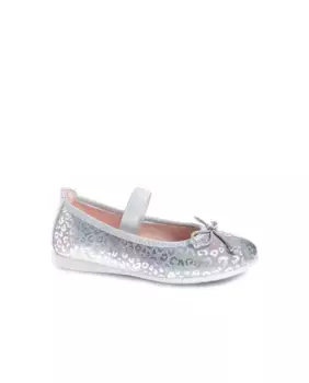 Серебряные кожаные балетки для девочки на резинке Pablosky, серебряный