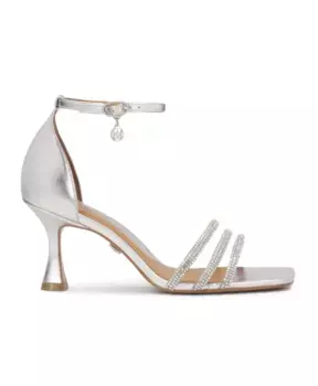 Серебряные кожаные босоножки на обтянутом каблуке Kazar, серый