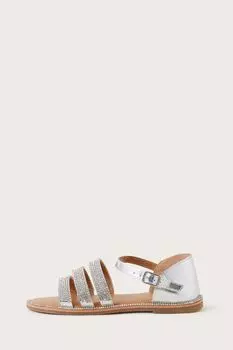 Серебряные кожаные сандалии с декором из страз Monsoon, серебряный