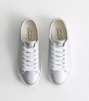 Серебряные кроссовки на шнуровке с имитацией кожи New Look, серебряный