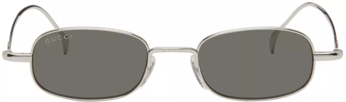 Серебряные прямоугольные солнцезащитные очки Gucci, цвет Silver/Silver/Grey