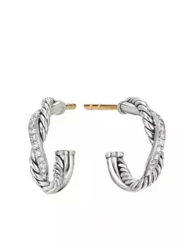 Серебряные серьги-кольца Petite Infinity с бриллиантами (3 мм) David Yurman, серебяный