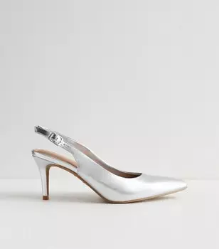 Серебряные туфли-лодочки на шпильке с пяткой и острым носком New Look, серебряный