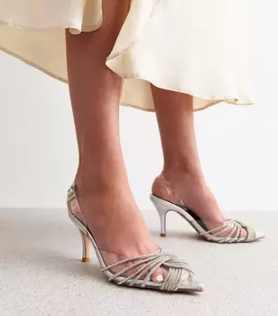 Серебряные туфли-лодочки на шпильке со стразами New Look, серебряный