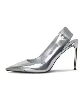 Серебряные туфли лодочки на высоком каблуке с открытой пяткой Cesare Gaspari, серый