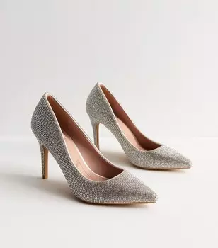 Серебряные туфли на каблуке-лодочке, украшенные стразами New Look, серебряный