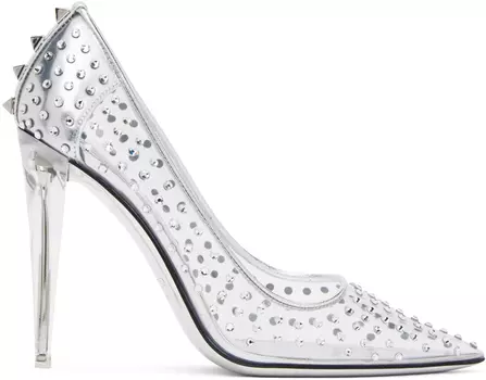 Серебряные туфли на каблуке с шипами Valentino Garavani