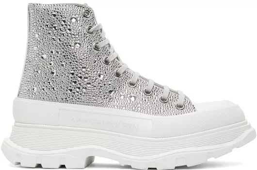 Серебряные замшевые кроссовки с кристаллами Alexander McQueen