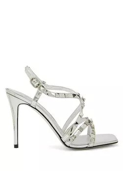 Серебряные женские кожаные тапочки rockstud Valentino Garavani