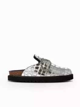 Серебряные женские сабо на анатомической подошве Genuins, серебрянный