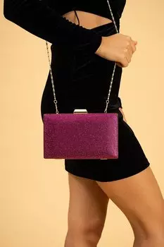 Серебряный чехол с ремешком-цепочкой и блестящим камнем, вышитая женская сумка для вечернего платья BAG246-23 Pembe Potin, фуксия