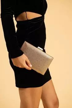 Серебряный чехол с ремешком-цепочкой и блестящим камнем, вышитая женская сумка для вечернего платья BAG246-23 Pembe Potin, сушеная роза