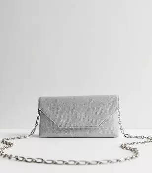 Серебряный клатч с металлической цепочкой New Look, серебряный